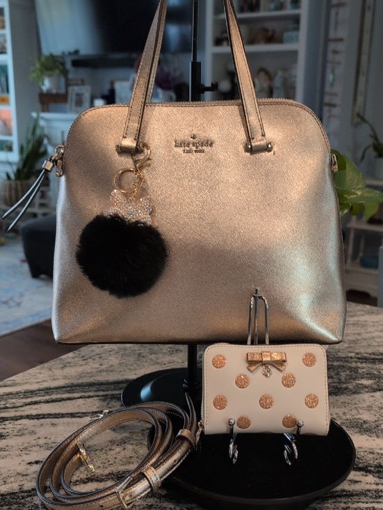 kate spade Handbags - Kate Spade Metallic Gold Dome Satchel w/Gold Glitter Polkadot Wallet